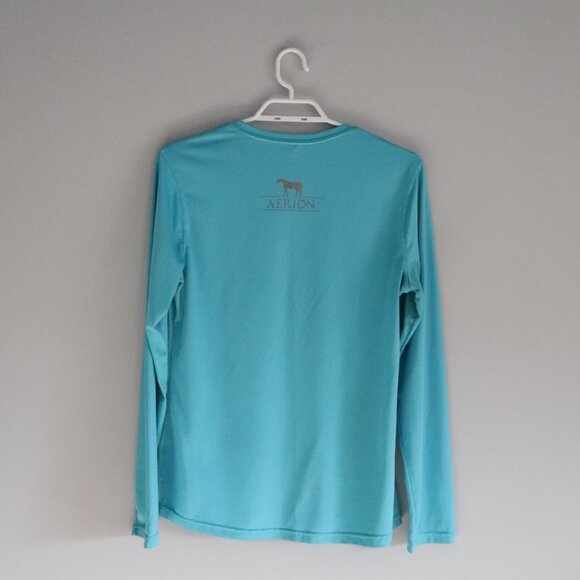 Aerion Base Layer Activewear Large Blue Horse Stretch Long Sleeve Layering Top - Picture 2 of 10